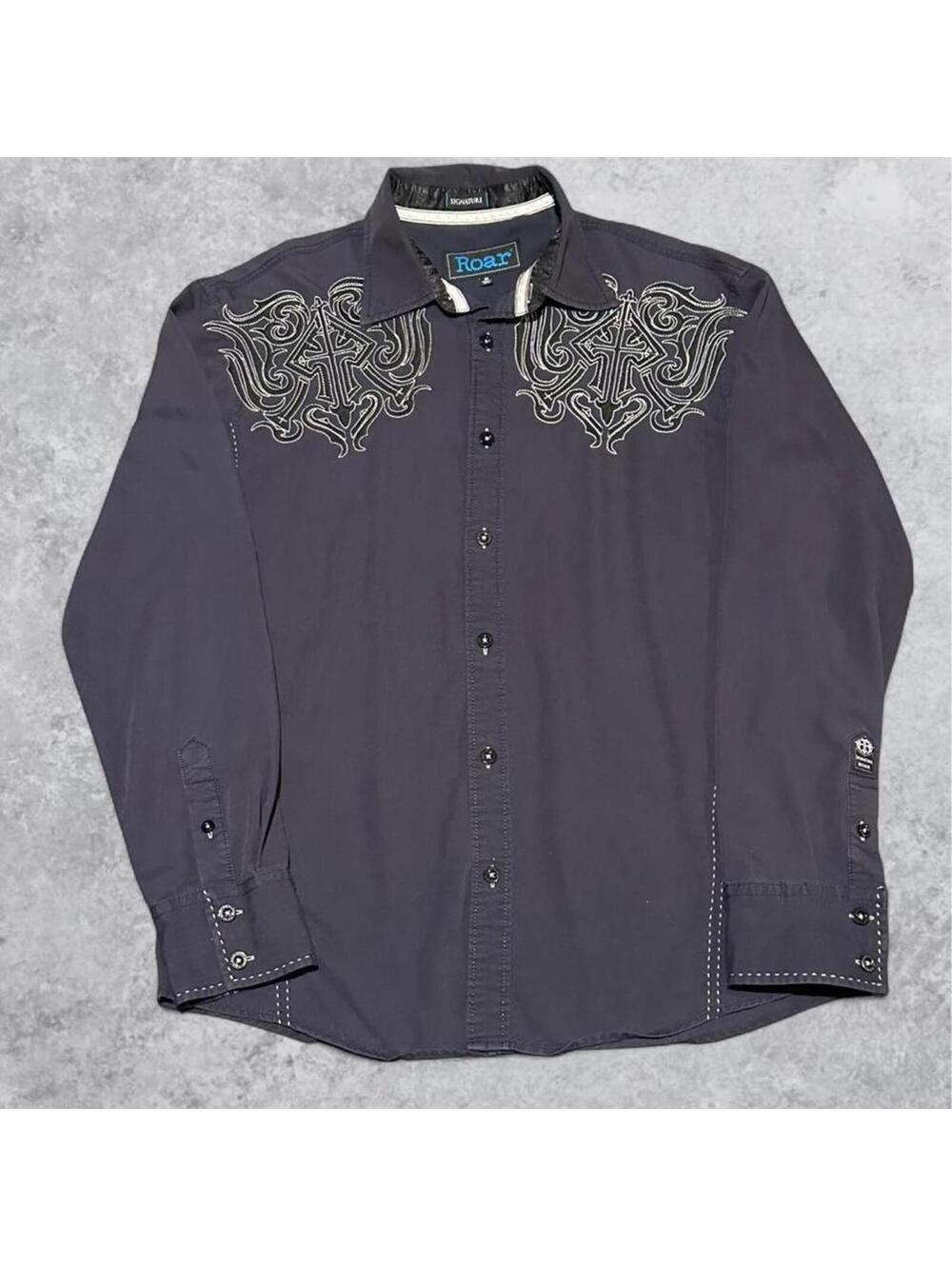 Y2K Grunge Affliction Style Roar Button Up Shirt - Size Medium